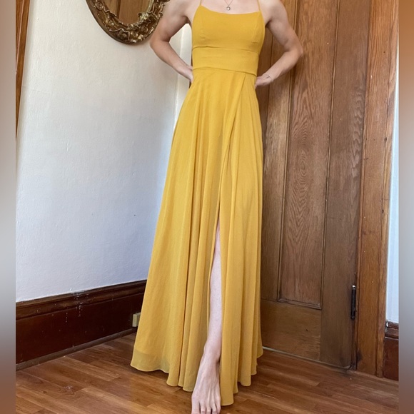 NWT Gold Lulus floor-length dress - Picture 3 of 5